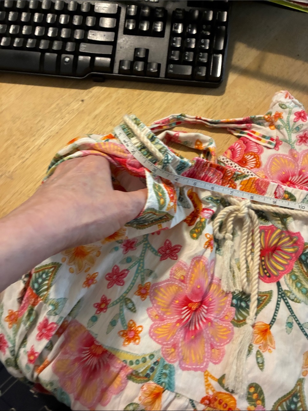 Floral Ruffle Sleeveless Cotton top and a skirt- White with Pink & Orange Flower - Picture 10 of 12